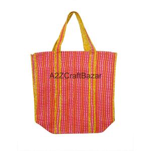 Hand Block Printed Indian Handmade 100% Pure Cotton Large Tote <b>Bag</b> for Women with Long Handle - Product Image 5