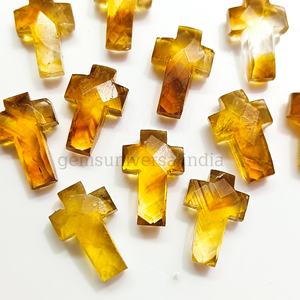 Perles en pierre naturelle de citrine sculptées en forme de croix sacrée, facettées, faites à la main, pour pendentifs et bijoux, breloques du Seigneur Jésus - Product Image 5