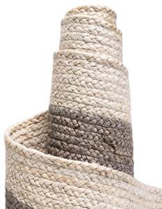 Tapis rond en jute gris tissé à la main avec bordure blanche pour salon, chambre à coucher, entrée - Product Image 4