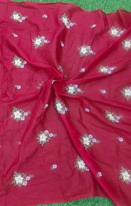 Mall Chanderi Viscose Georgette Nonwoven <b>Fabric</b> Beautiful Hand Embroidery Medium <b>Weight</b> Breathable for Wedding Accessories - Product Image 6