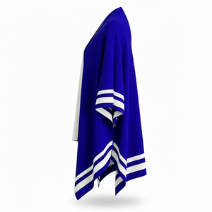 Poncho décontracté à rayures bleues pour femme, coupe ample, style châle, mode pakistanaise - Product Image 3