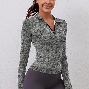 Camiseta Deportiva de Manga Larga para Mujer, Cómoda y Ligera, Material Transpirable, Logotipo Frontal, para Correr, Hacer Ejercicio, Uso Diario Activo - Product Image 6