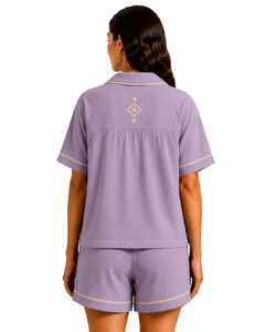 Custom Lavender Purple Women Pajama Set Short Sleeve Button Down Nightwear Soft Breathable Summer Sleepwear Casual Lounge Set - Product Image 2