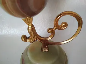 Bougeoir en laiton torsadé onyx, chandelier vintage en onyx italien, Vintage Stone Onyx & Brass Decorative - Product Image 6