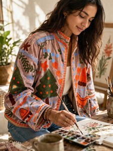 Unique Statement Fashion Piece <b>Velvet</b> Suzani Embroidered Jacket Handmade Christmas Theme Winter <b>Coat</b> Boho Festival Wearable Art - Product Image 4