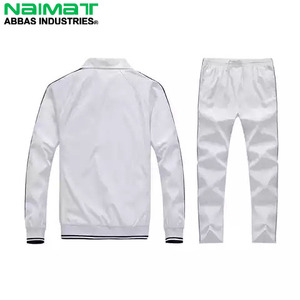 Custom Full Zip Stand Collar Tracksuit <b>Men</b> <b>White</b> Solid Color Track <b>Jacket</b> Side Stripe Jogger Pants Sportswear Set - Product Image 2
