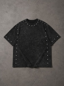 T-shirt en coton délavé à l'acide, coupe oversize, style vintage, impression personnalisée, vêtements streetwear - Product Image 3