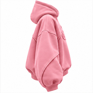 Sudadera con Capucha Rosa Oversize Unisex de Invierno con Diseño de Letras en Relieve, Detalle de Bolsillo, Mangas Regulares y Puños y Dobladillo Acanalados, Estilo Urbano - Product Image 6