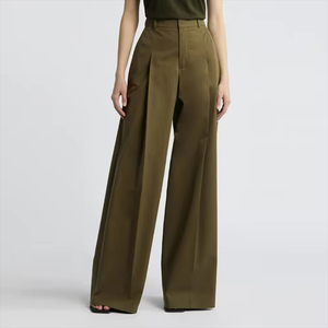 Pantalones acampanados ecológicos para mujer con cierre elástico en la cintura y logotipo personalizado, de corte medio y frente plano, para adultos. - Product Image 6