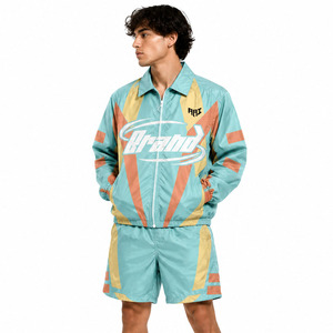Vintage Style Custom Embroidery Patch logo Shorts Tracksuit Windbreaker Lightweight Nylon Patchwork Summer Track Suit Hoodies - Product Image 1