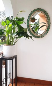 Hermoso Espejo Turquesa Ovalado de 70 cm Dorado - Decoración de Interiores - Espejo de Pared - Decoración del Hogar - Espejos Decorativos - Product Image 1