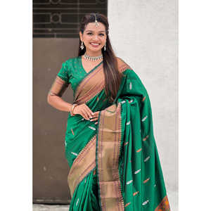 ผ้าไหมพายทานีสีเขียวเยโอล่าแบบดั้งเดิมทอแบบดูอัลซารี น้ำหนัก 650 กรัม ลายทอระดับพรีเมียม - Product Image 5