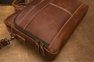 Bolso de Mano Tipo Tote Vintage de Gran Capacidad, Maletín de Cuero Genuino para Portátil de 14 Pulgadas, para Oficina y Negocios, para Hombre, LLB-0326 - Product Image 5