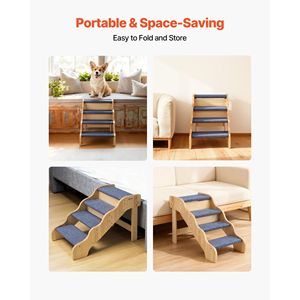 Escaleras de Madera para Mascotas de 4 Peldaños con Capacidad de Carga de 150 lb, Superficie Antideslizante, Diseño Estable para Gatos y Perros, para Camas, Sofás y Autos - Product Image 6