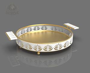 Plateau de service de luxe en métal avec cloche, écologique, exportation indienne - Product Image 1