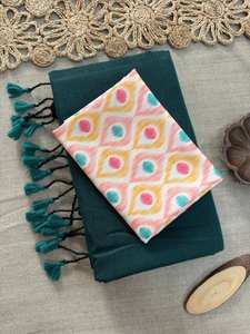 Sari indien traditionnel en coton Khadi - Tissu tissé à la main doux avec des pompons décoratifs et une pièce en coton magique - Product Image 5