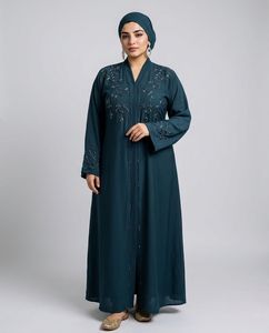 Women Floor Length Abaya V Neck <b>Long</b> Sleeve Solid Color Modest Plus Size Polyester Dubai Style Daily Wear Middle East Fashion - Product Image 3