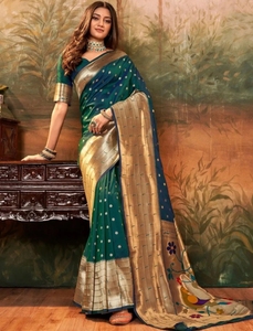 KV Women's Paithani Silk <b>Blend</b>, Pure Silk Saree (Green) - Product Image 6
