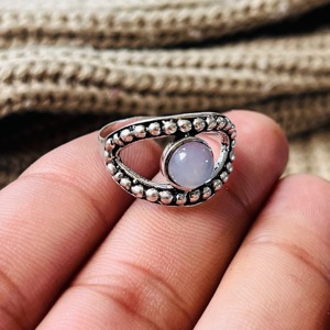 Moonstone <b>Ring</b> <b>Boho</b> Ethnic Brass <b>Ring</b> Tribal <b>ring</b> Bedded <b>ring</b> Oxidized silver <b>ring</b> for women - Product Image 2