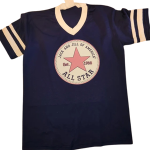 เสื้อยืดสไตล์ฟุตบอลออลสตาร์สีน้ำเงินกรมท่าแขนสั้นกีฬาลำลองฤดูร้อนผ้าฝ้าย 100% แห้งเร็วระบายอากาศได้ดีผู้หญิง - Product Image 1