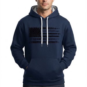 Sweat-shirt à capuche bleu marine pour homme, personnalisé avec logo, imprimé drapeau américain, poche avant, coupe classique, décontracté, pour l'automne, vente en gros - Product Image 1