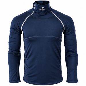 SINEWY <b>Men's</b> <b>Black</b> Long Sleeve <b>Turtleneck</b> Compression Shirt Moisture Wicking Breathable Fitted Ice Hockey Jersey Front Full - Product Image 3