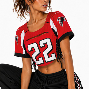 Camiseta Corta Estilo Y2K para Mujer, Diseño de Jersey de Fútbol Americano Rojo, Corte Recortado, Lazos Laterales, Manga Corta, Impresión de Número, OEM, ODM, Venta al Por Mayor, EE. UU. - Product Image 4