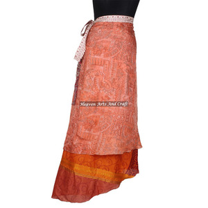 Falda Larga Envolvente de Seda Estilo Sari Vintage para Playa, Falda Mágica Envolvente de Seda Vintage, Vestido Maxi de Moda para Mujer, Ropa Convertible para Mujer - Product Image 1