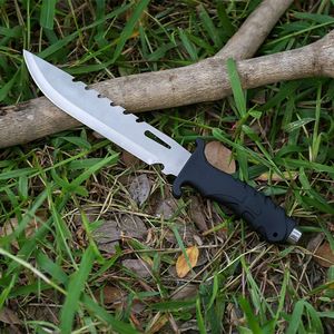 Hunting Knife Stainless Steel Fixed Blade Drop Point Serrated <b>Edge</b> <b>Rubber</b> Handle Black Industrial Grade 1pc - Product Image 6