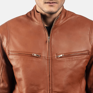 Autumn <b>Men</b> Genuine Leather Varsity <b>Jacket</b> Stand Collar Front Logo Wholesale Bulk Custom OEM Supplier Slim Fit Cheap Fashion - Product Image 5