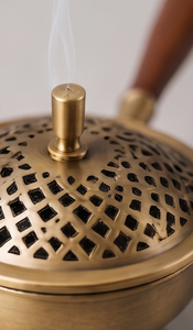 Handmade Metal Iron <b>Incense</b> <b>Cone</b> Holder Pan Burner Wooden Handle Lattice Lid Ash Catcher - Product Image 6