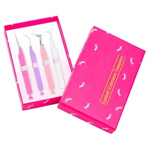 Pinzas Profesionales Duraderas de Acero Inoxidable para Extensión de Pestañas con Punta de Fibra de Agarre Perfecto, Empaque en Caja para Pestañas de Volumen - Product Image 1