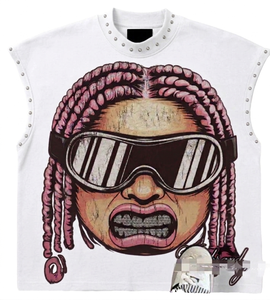 Women's <b>Red</b> Sleeveless Tank <b>Top</b> With Character Print Decoration Crew Neck Hip Hop Style - Product Image 5