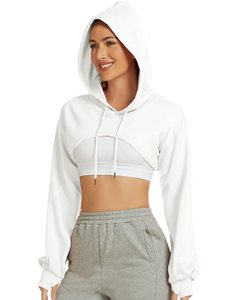 เสื้อฮู้ดครอปท็อปผู้หญิง ผ้าระบายอากาศดี ผสมผ้าฝ้ายเนื้อนุ่ม ความยาวครอป แขนยาว ฮู้ดปรับได้ สไตล์ลำลอง สตรีทแวร์ มีจำหน่าย - Product Image 4