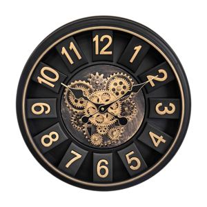 Moving gear wall <b>clock</b> 18 inch black industrial skeleton layers frame with real rotating clockwork for cafe hotel decoration - Product Image 1