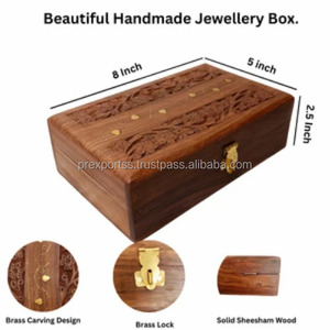 กล่องเก็บของไม้สไตล์วินเทจ ทำมือ ทนทาน ลายสลัก รูปทรงสี่เหลี่ยมผืนผ้า ของตกแต่งบ้าน สำหรับโชว์เครื่องประดับ บุผ้ากำมะหยี่สีน้ำตาล - Product Image 5