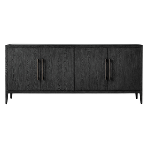 Luxury Modern <b>Sideboard</b> Solid Teak Four Door Cabinet Spacious Interior Shelves Slim Tapered <b>Legs</b> and Elegant Black Finish - Product Image 2