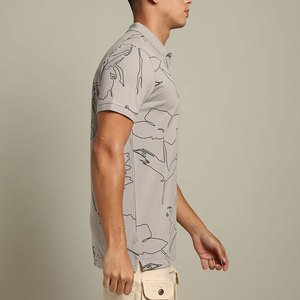 Men's Gray Floral Print Short Sleeve Polo Shirt Cotton Casual Style Breathable Regular Fit <b>Low</b> MOQ Men's Polo Shirts - Product Image 2