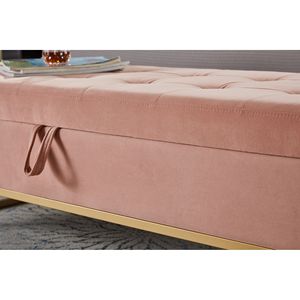 Panca letto in velluto rosa da 58,6 pollici con base in metallo e contenitore, mobile per soggiorno - Product Image 4