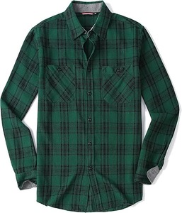 Camisa de Franela a Cuadros Verde y Negra para Hombre, Estilo Casual de Invierno, con Dos Bolsillos y Botones - Product Image 3
