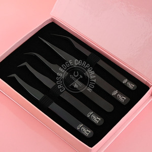 Pince à épiler pour l'isolement des cils Diamond Grip 14cm Couleur noire personnalisée Pointe en fibre Volume Extension de cils Pince à épiler inoxydable Marque privée - Product Image 6