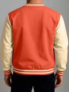 Chaqueta de Béisbol Estilo Universitario para Hombre, Mezcla de Lana, Forro Polar, Dos Tonos Naranja y Beige, Ropa Exterior Varsity, Ropa Urbana de Invierno - Product Image 3