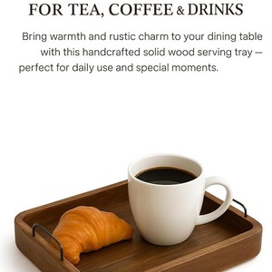 Acacia Wood Serving Tray with Metal Handles, Large Square Wooden Tray for <b>Coffee</b> <b>Table</b>, <b>Rustic</b> Wood Food Platter for Breakfast - Product Image 6