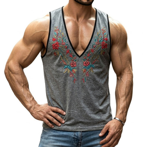 Débardeur Homme Personnalisé Brodé Col V Profond Style Musculaire Sans Manches Tendance Streetwear Décontracté Prix de Gros - Product Image 1