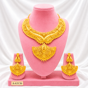 Ethnic 24K Gold Plated Oval Cut Zircon Traditional Necklace Earrings Set Women's Wedding Jewelry A-63108 - Product Image 6
