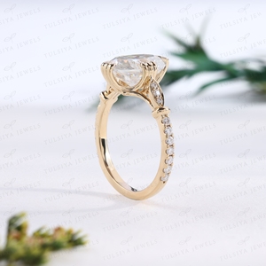 Anillo de Diamantes de Corte Ovalado de Lujo con Halo, Engaste de 4 Puntas, Banda de Oro, Anillo de Promesa, Regalo de Joyería para Aniversario - Product Image 4