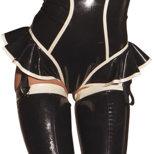 Culottes taille haute pour femmes, noires, sans couture, en nylon, style sexy, à volants, tricotées - Product Image 2
