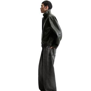 Veste en cuir véritable noir personnalisée de haute qualité pour hommes en faux cuir gaufré dans le Style Streetwear imperméable respirant - Product Image 6