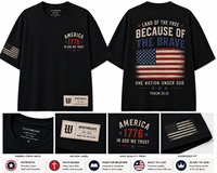 WYNTHREADS T-shirt Oversize da Uomo Blu Navy Personalizzata con Stampa Bandiera Americana, Citazione Biblica a Tema Fede, Salmo 33:12, Manica Corta Casual