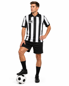 Chemise d'arbitre de football rayée noir et blanc pour hommes, col polo à demi-zip, poche poitrine, manches courtes, uniforme professionnel pour officiels SHH - Product Image 5